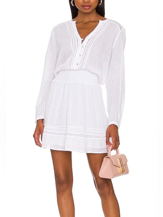 Rails Dresses & Skirts - Rails Jasmine White Long-Sleeve Mini Dress, Lace Inset, Linen Blend, Size L